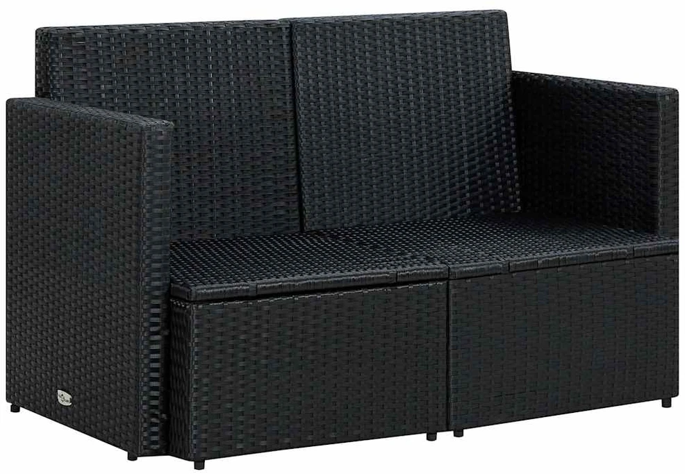 Dvivietė sodo sofa su pagalvėlėmis, juodos spalvos, poliratanas