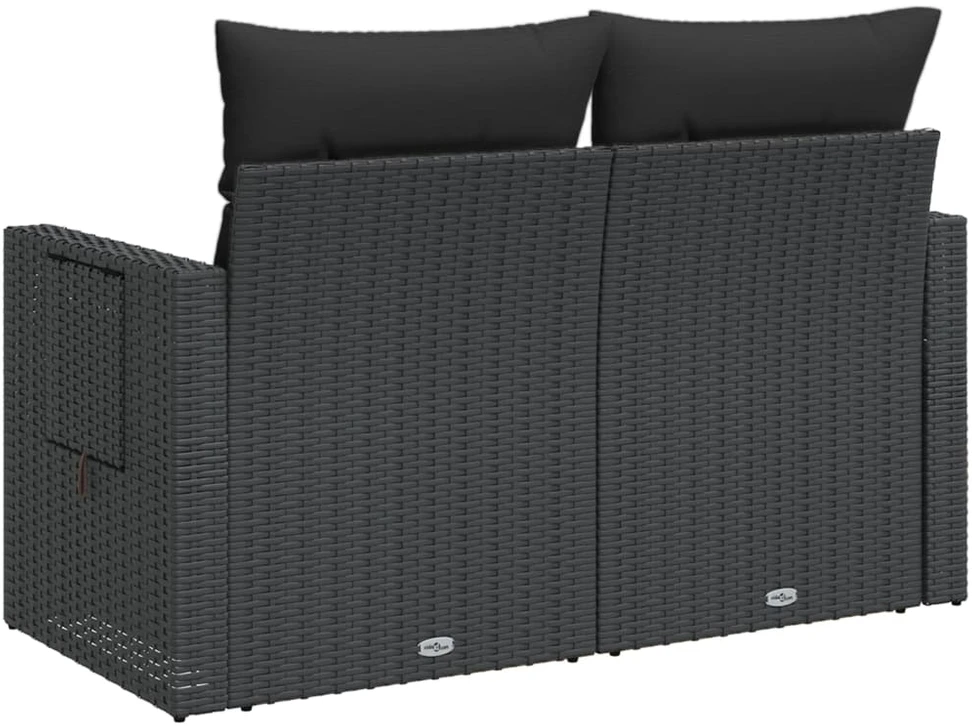 Dvivietė sodo sofa su pagalvėlėmis, juodos spalvos, poliratanas