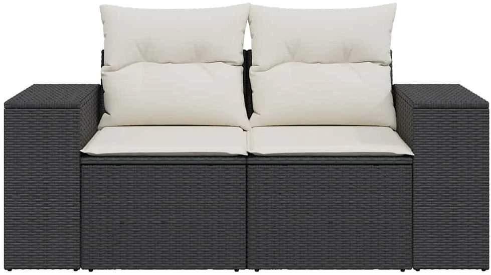 Dvivietė sodo sofa su pagalvėlėmis, juodos spalvos, poliratanas