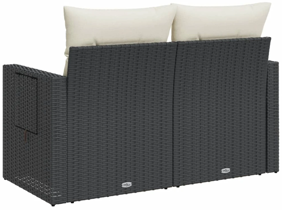 Dvivietė sodo sofa su pagalvėlėmis, juodos spalvos, poliratanas