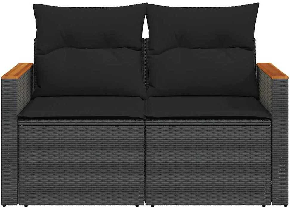 Dvivietė sodo sofa su pagalvėlėmis, juodos spalvos, poliratanas