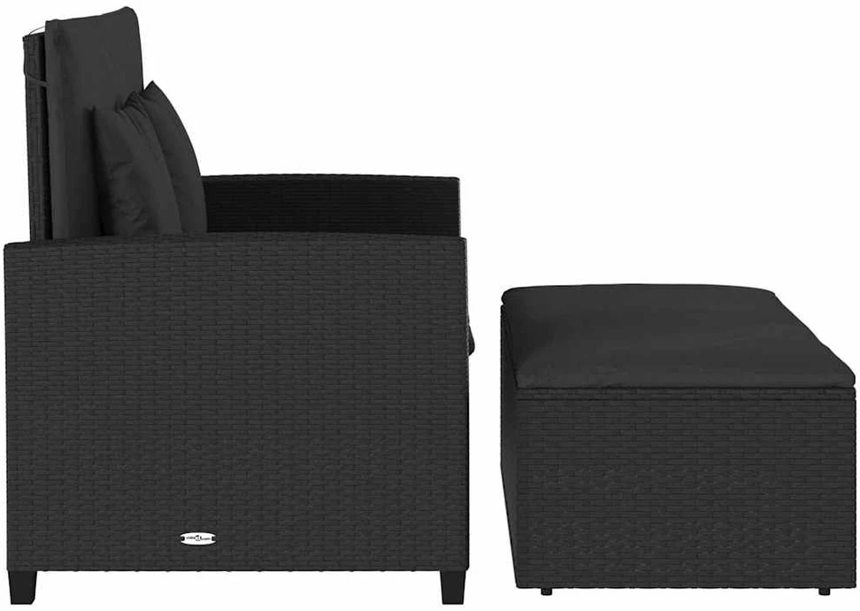 Dvivietė sodo sofa su pagalvėlėmis, juodos spalvos, poliratanas