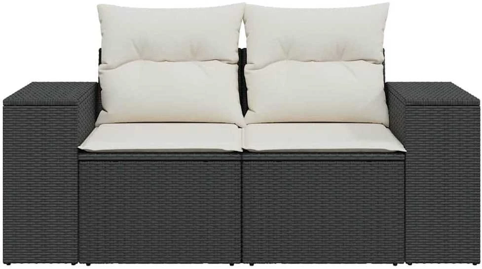 Dvivietė sodo sofa su pagalvėlėmis, juodos spalvos, poliratanas