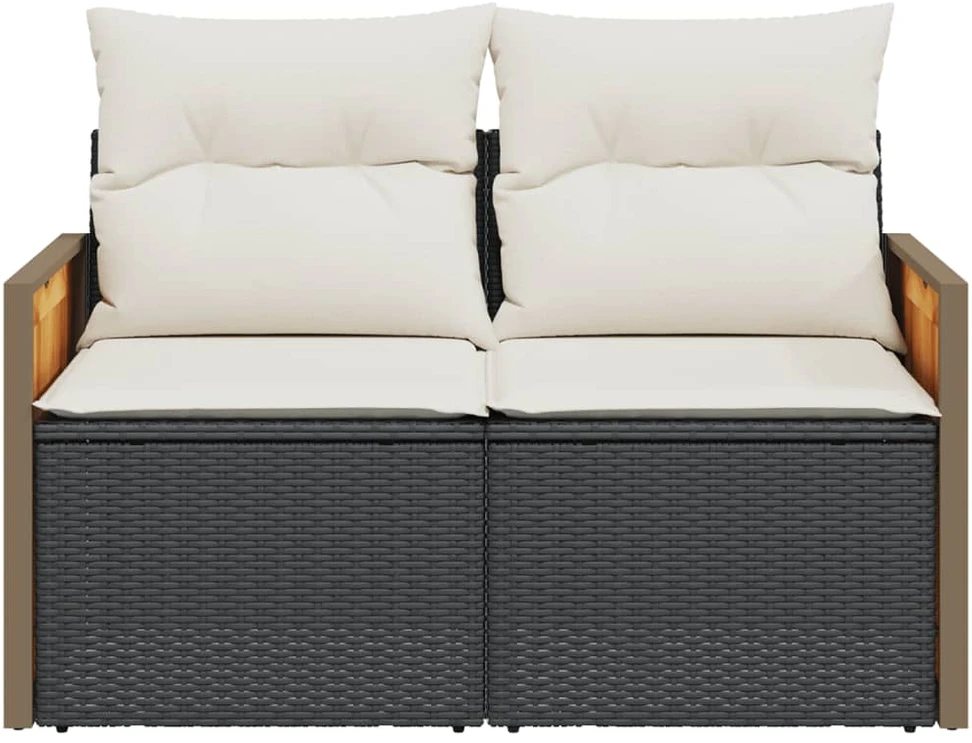 Dvivietė sodo sofa su pagalvėlėmis, juodos spalvos, poliratanas
