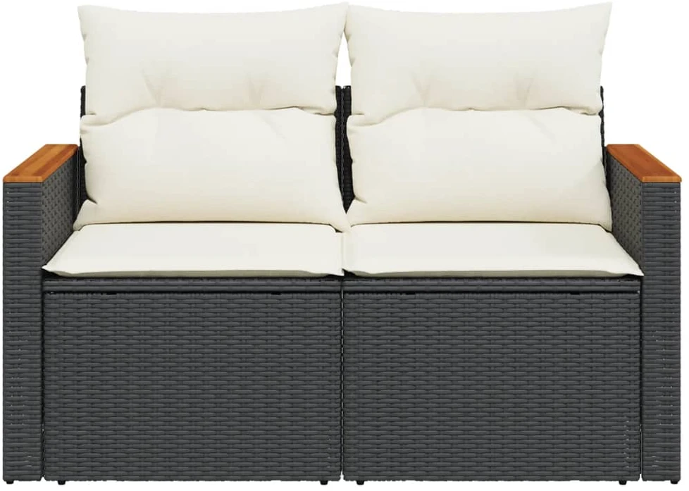Dvivietė sodo sofa su pagalvėlėmis, juodos spalvos, poliratanas