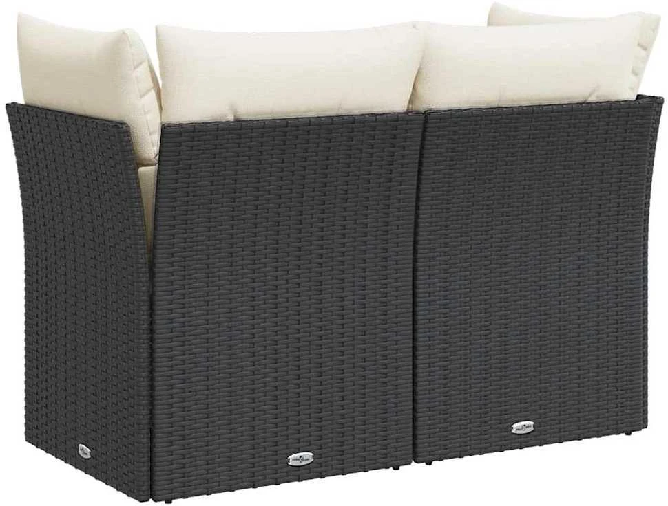 Dvivietė sodo sofa su pagalvėlėmis, juodos spalvos, poliratanas