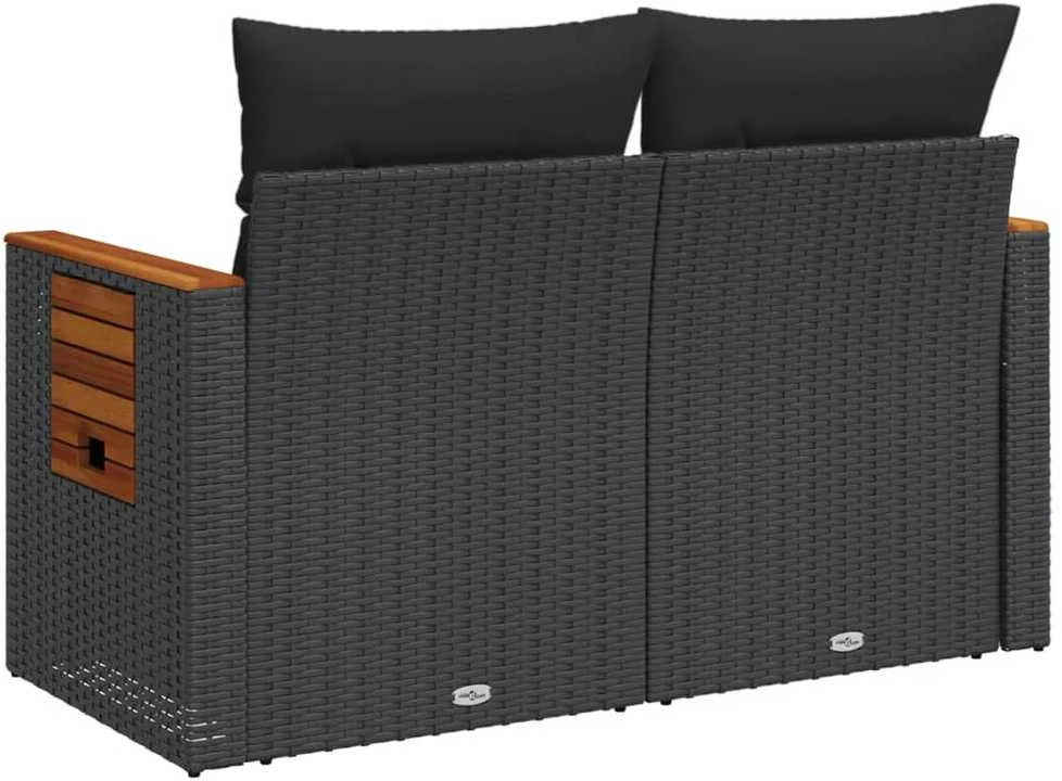 Dvivietė sodo sofa su pagalvėlėmis, juodos spalvos, poliratanas