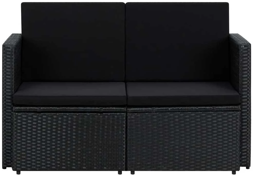 Dvivietė sodo sofa su pagalvėlėmis, juodos spalvos, poliratanas