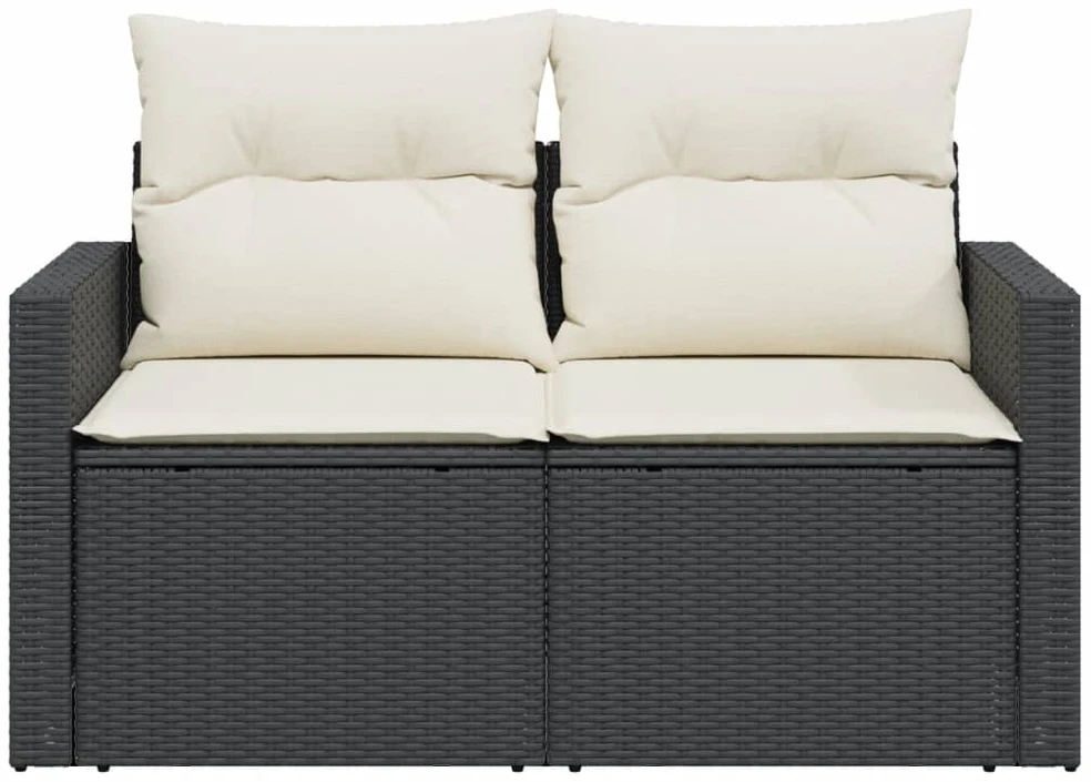 Dvivietė sodo sofa su pagalvėlėmis, juodos spalvos, poliratanas