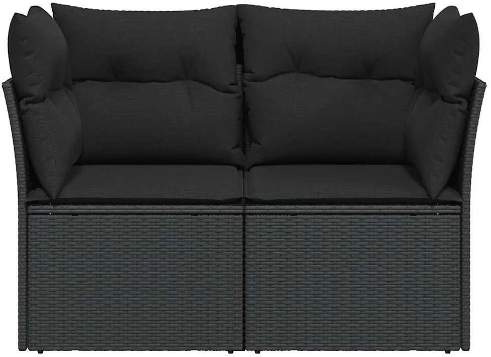 Dvivietė sodo sofa su pagalvėlėmis, juodos spalvos, poliratanas
