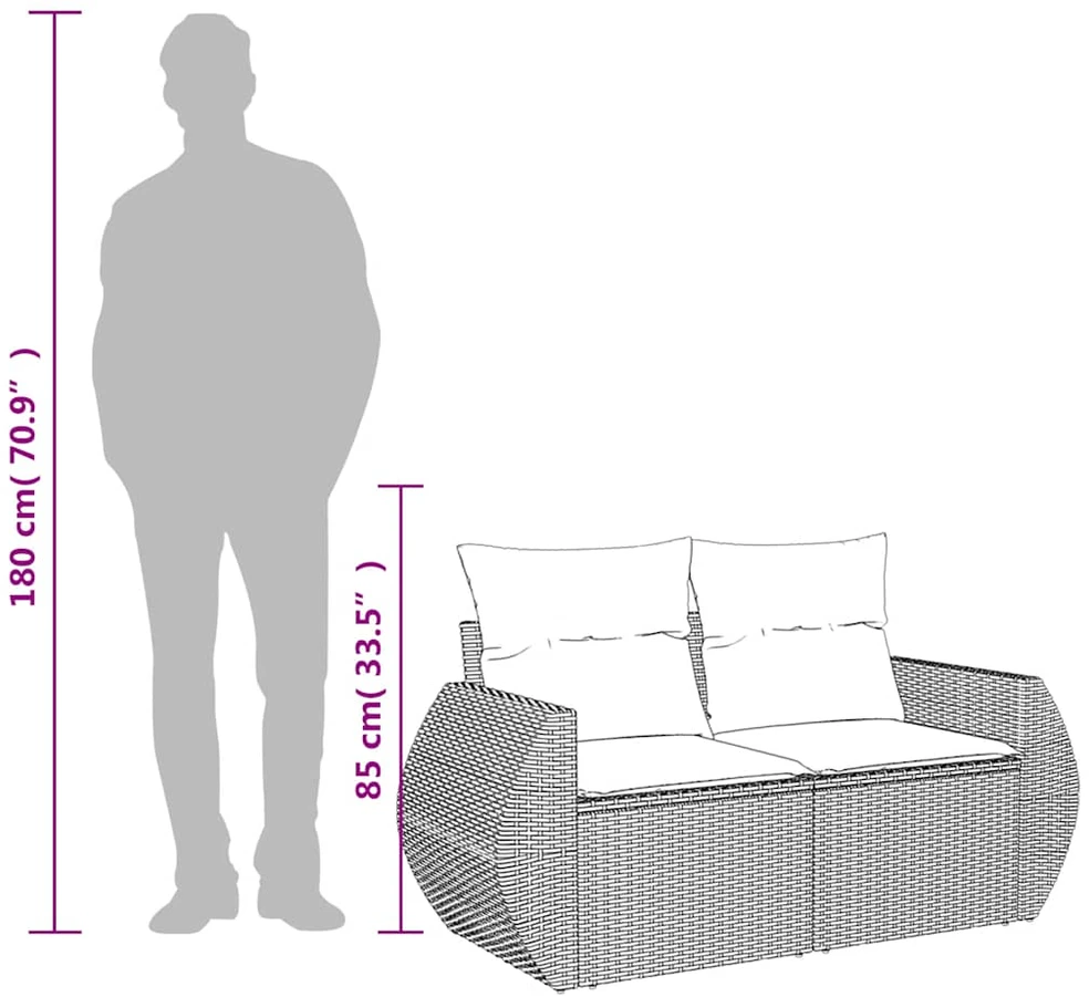 Dvivietė sodo sofa su pagalvėlėmis, juodos spalvos, poliratanas