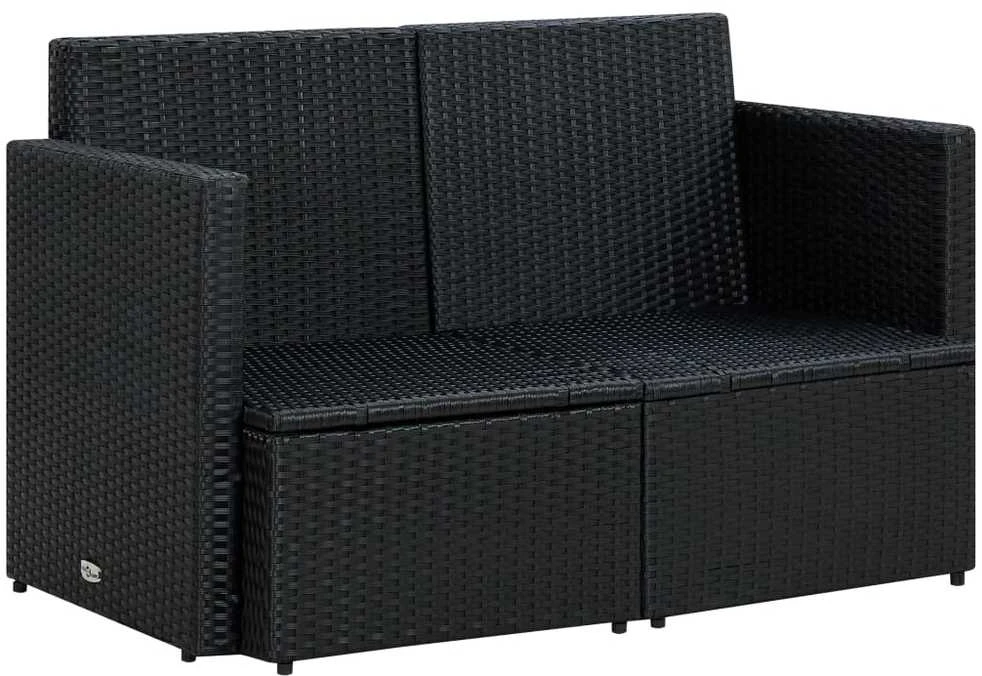 Dvivietė sodo sofa su pagalvėlėmis, juodos spalvos, poliratanas