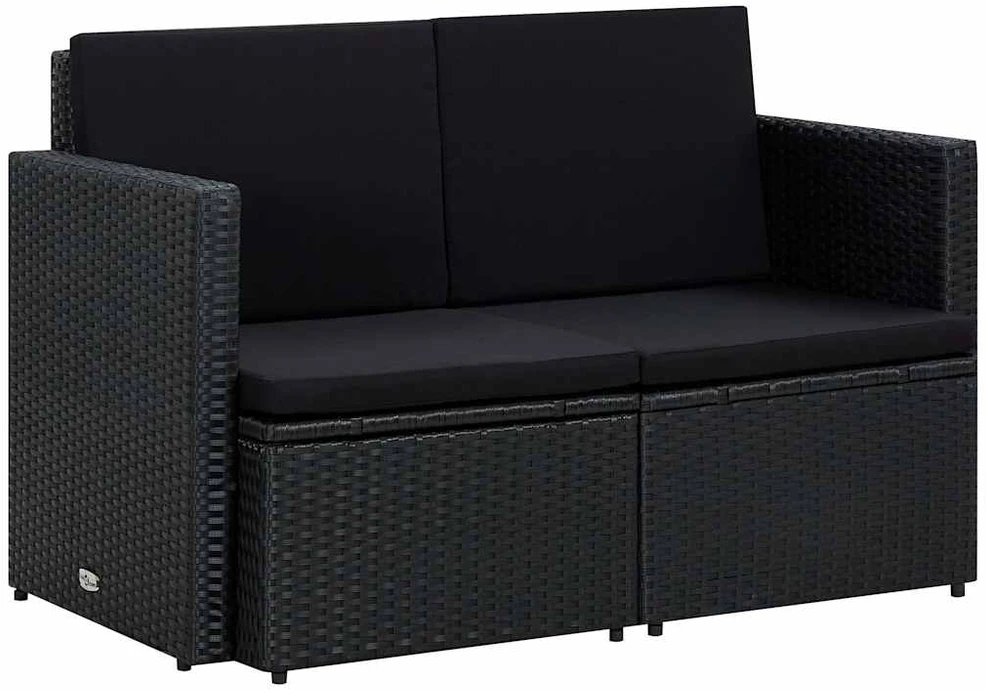 Dvivietė sodo sofa su pagalvėlėmis, juodos spalvos, poliratanas