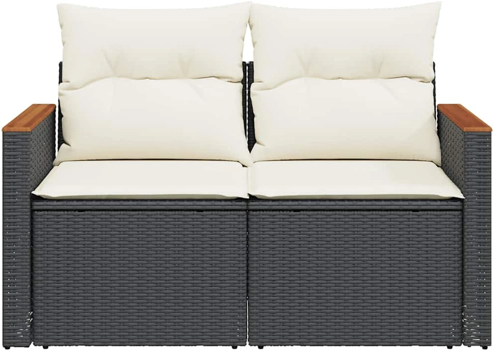Dvivietė sodo sofa su pagalvėlėmis, juodos spalvos, poliratanas