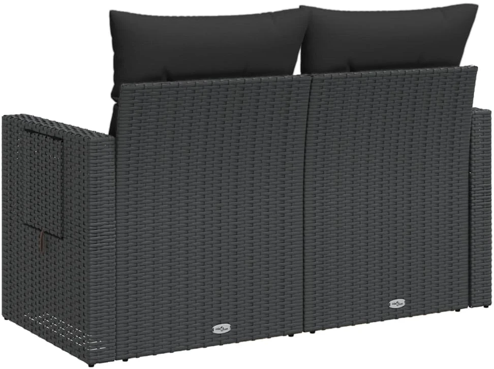 Dvivietė sodo sofa su pagalvėlėmis, juodos spalvos, poliratanas