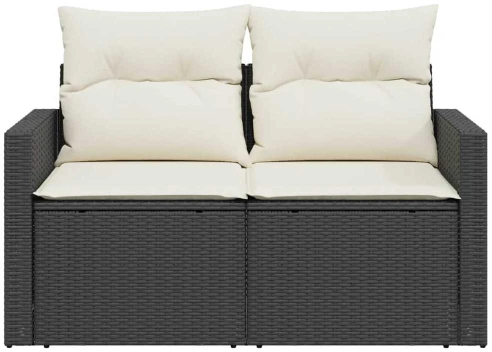 Dvivietė sodo sofa su pagalvėlėmis, juodos spalvos, poliratanas