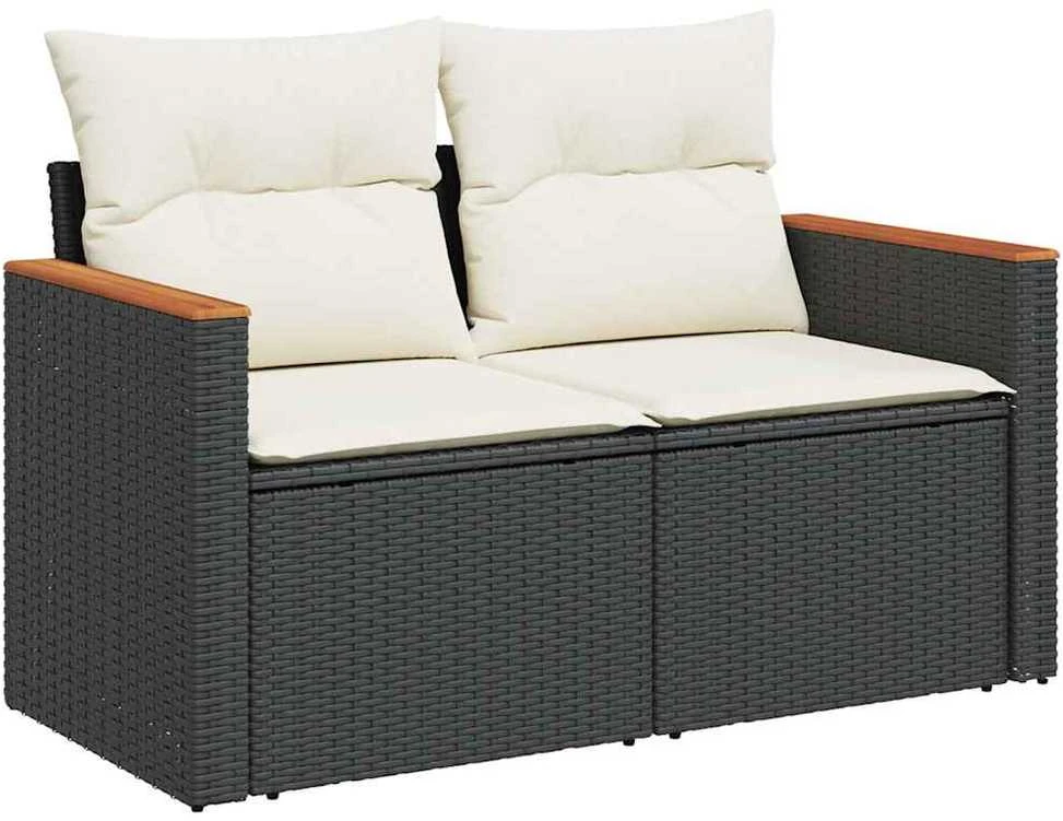 Dvivietė sodo sofa su pagalvėlėmis, juodos spalvos, poliratanas