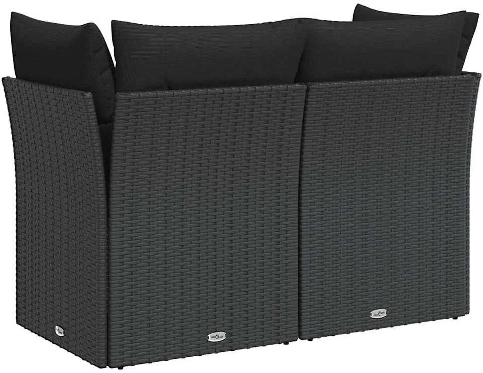 Dvivietė sodo sofa su pagalvėlėmis, juodos spalvos, poliratanas