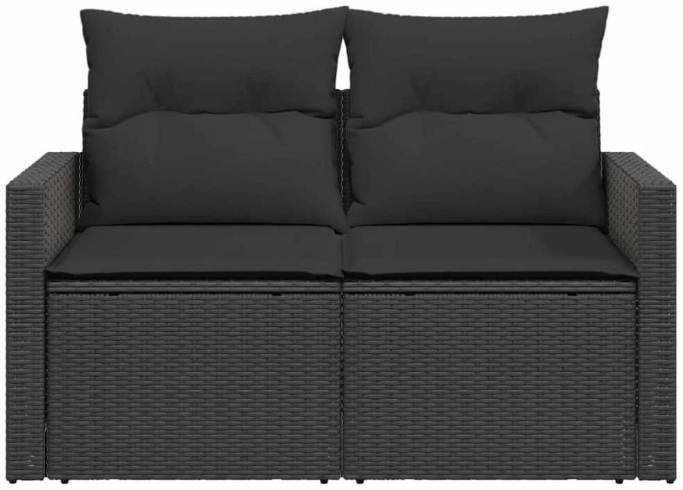 Dvivietė sodo sofa su pagalvėlėmis, juodos spalvos, poliratanas