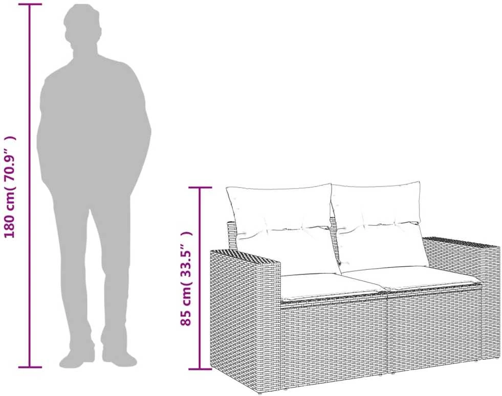Dvivietė sodo sofa su pagalvėlėmis, juodos spalvos, poliratanas