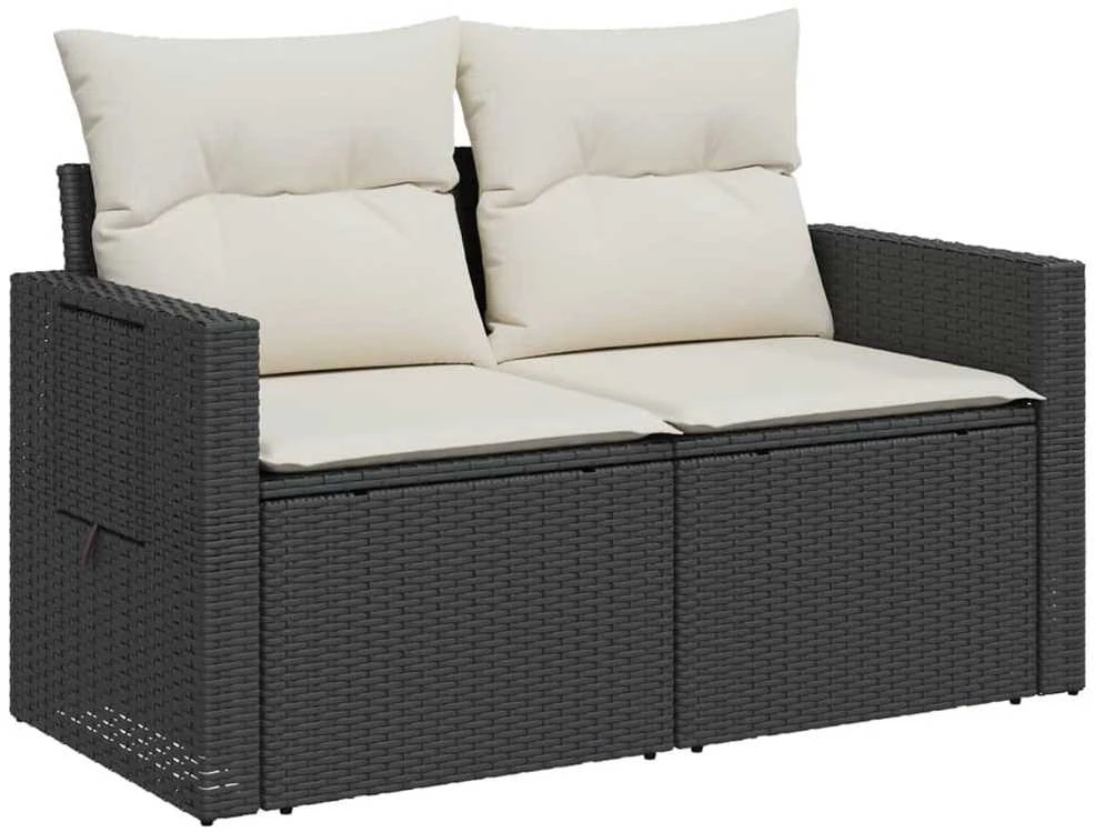 Dvivietė sodo sofa su pagalvėlėmis, juodos spalvos, poliratanas