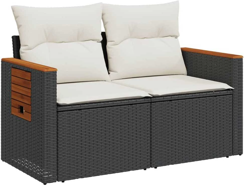 Dvivietė sodo sofa su pagalvėlėmis, juodos spalvos, poliratanas