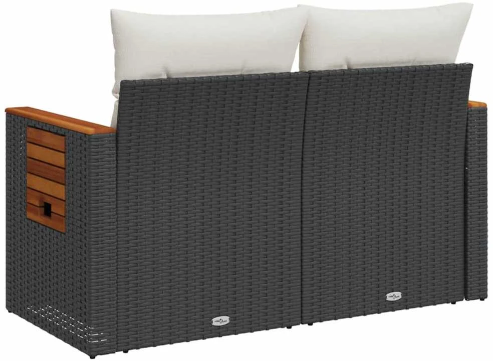 Dvivietė sodo sofa su pagalvėlėmis, juodos spalvos, poliratanas
