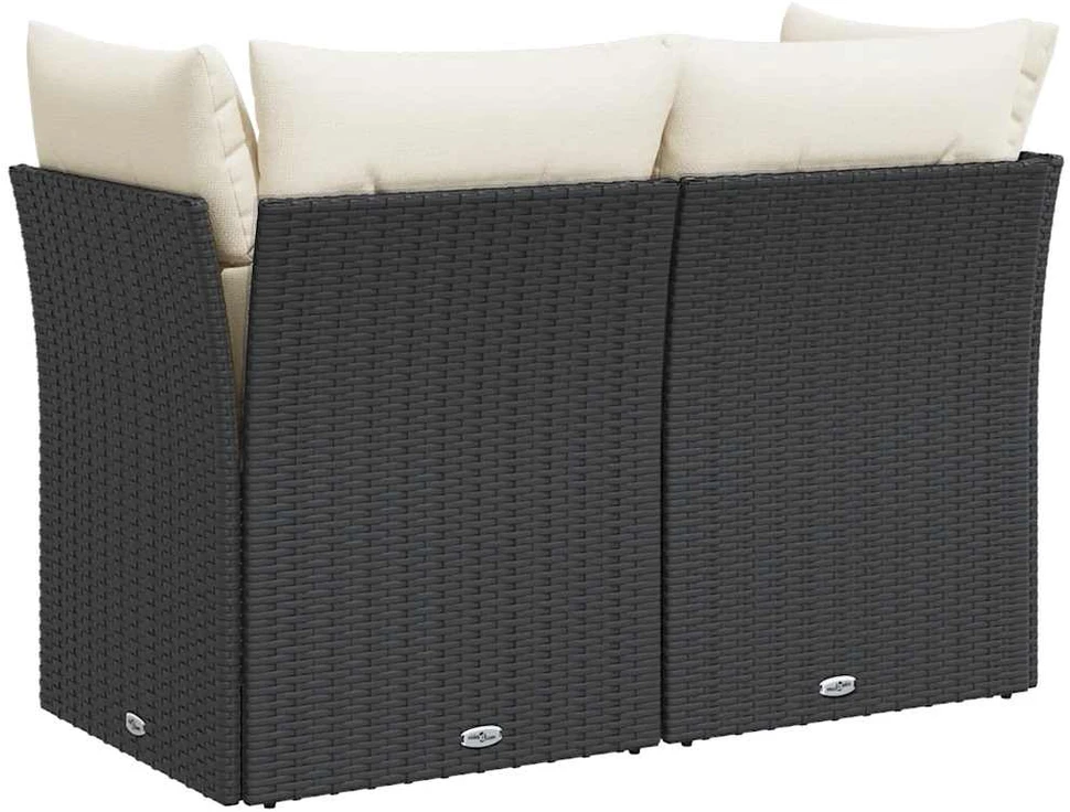 Dvivietė sodo sofa su pagalvėlėmis, juodos spalvos, poliratanas