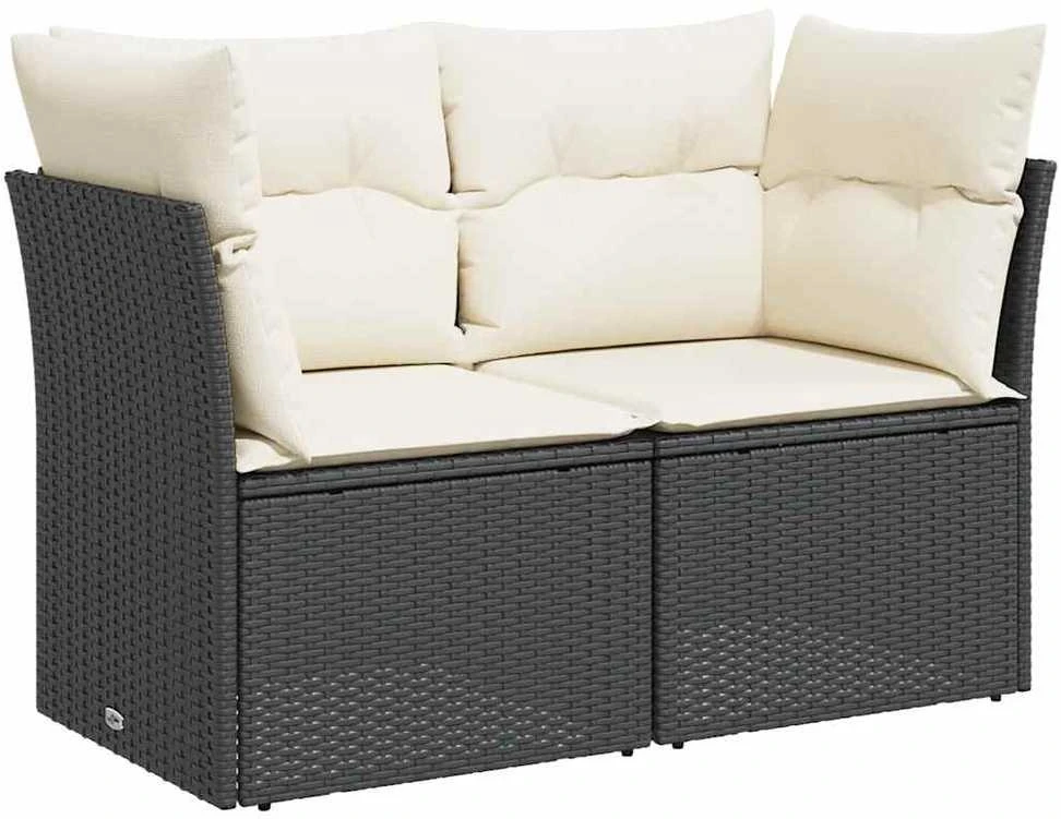 Dvivietė sodo sofa su pagalvėlėmis, juodos spalvos, poliratanas