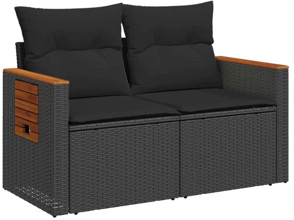 Dvivietė sodo sofa su pagalvėlėmis, juodos spalvos, poliratanas