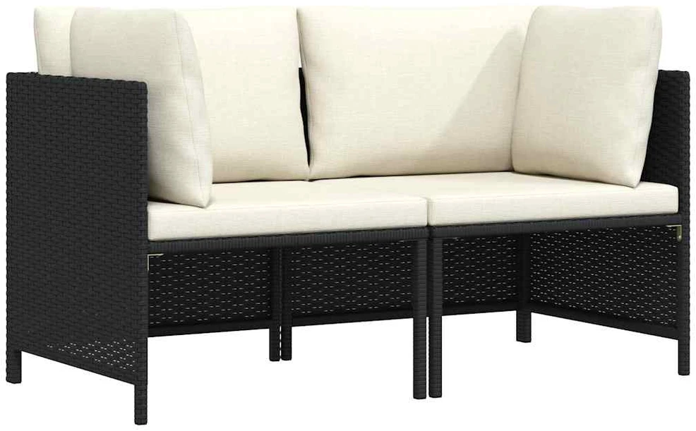 Dvivietė sodo sofa su pagalvėlėmis, juodos spalvos, poliratanas