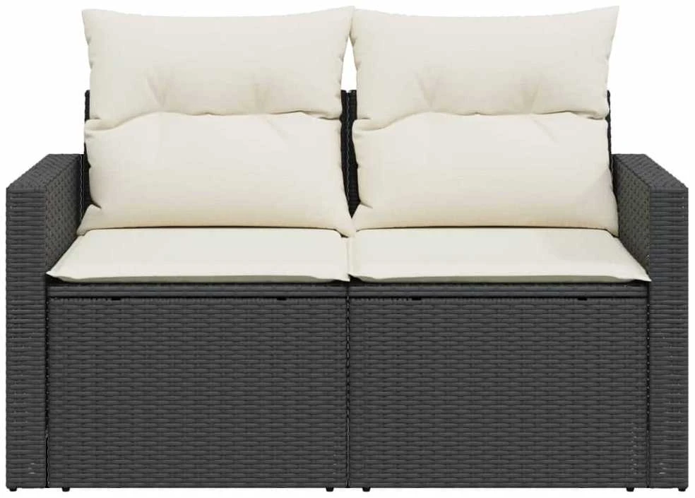 Dvivietė sodo sofa su pagalvėlėmis, juodos spalvos, poliratanas