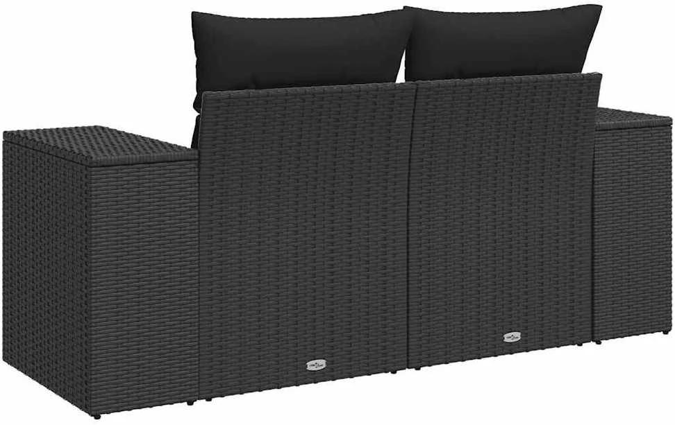 Dvivietė sodo sofa su pagalvėlėmis, juodos spalvos, poliratanas