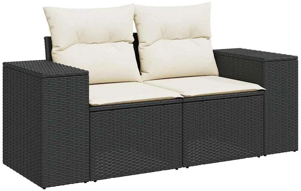 Dvivietė sodo sofa su pagalvėlėmis, juodos spalvos, poliratanas