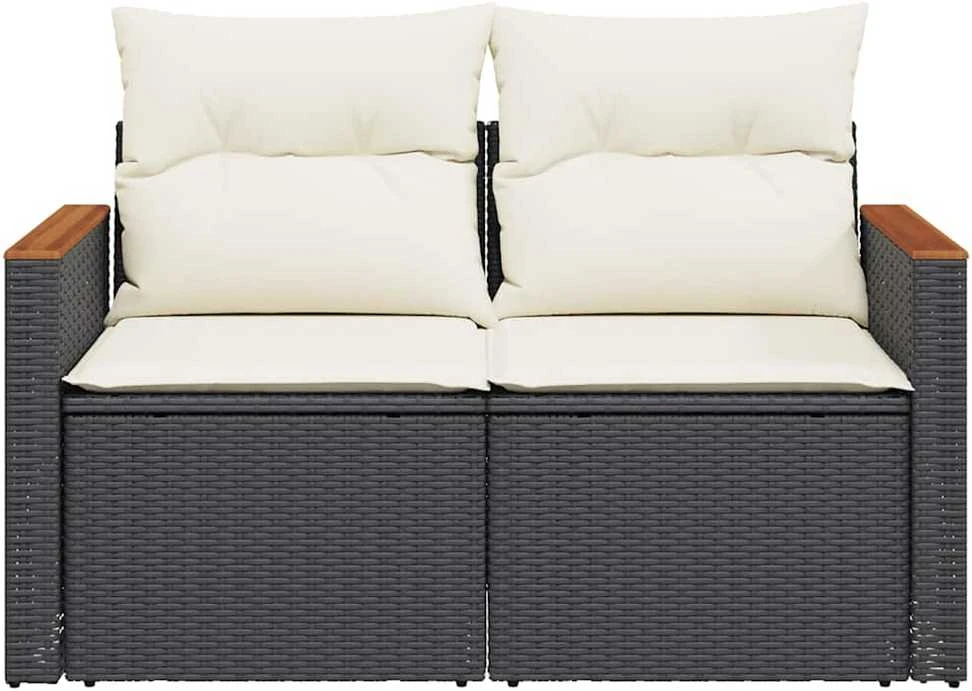 Dvivietė sodo sofa su pagalvėlėmis, juodos spalvos, poliratanas