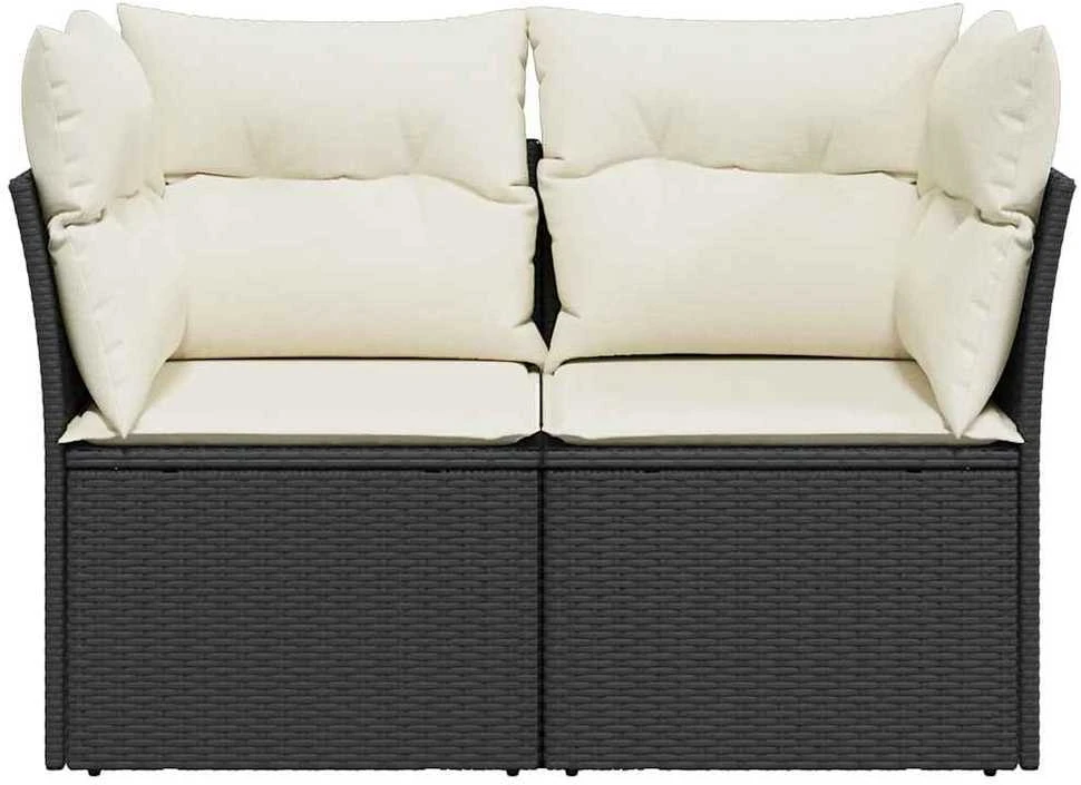Dvivietė sodo sofa su pagalvėlėmis, juodos spalvos, poliratanas
