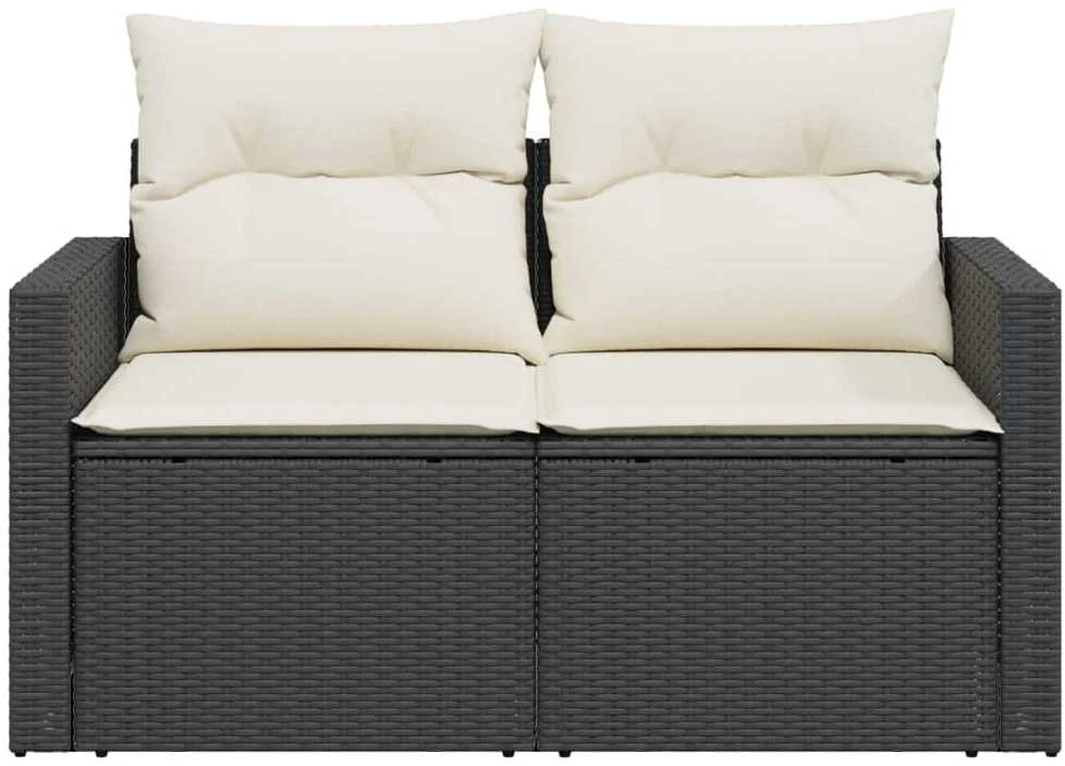 Dvivietė sodo sofa su pagalvėlėmis, juodos spalvos, poliratanas