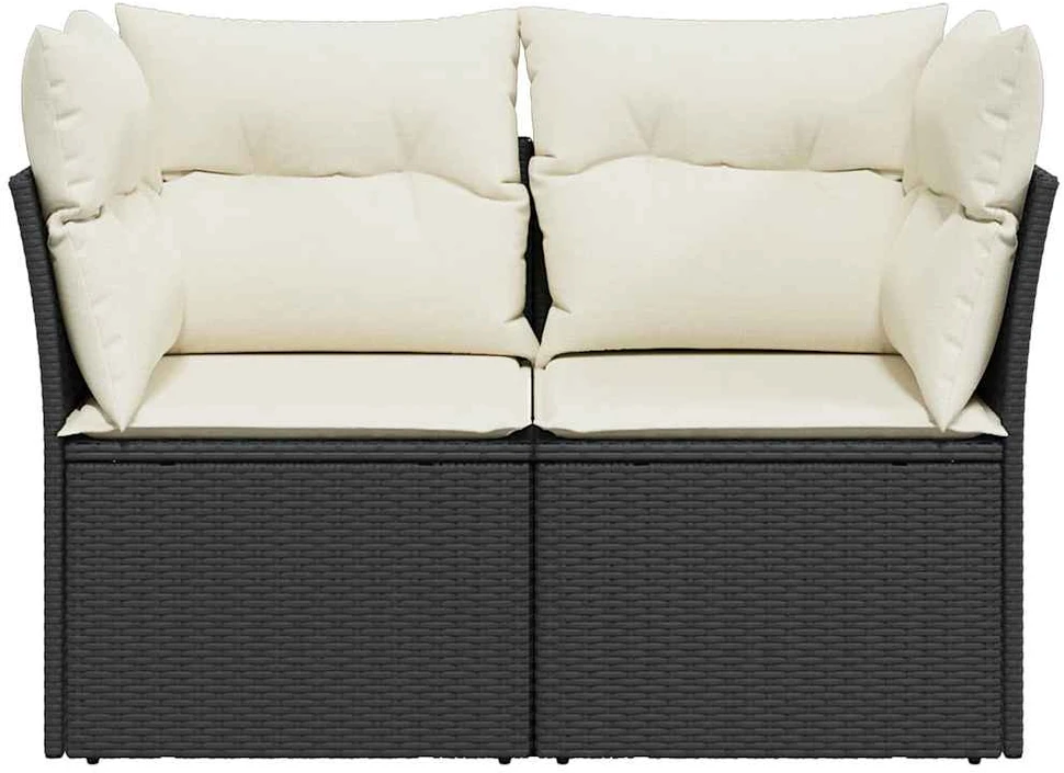Dvivietė sodo sofa su pagalvėlėmis, juodos spalvos, poliratanas