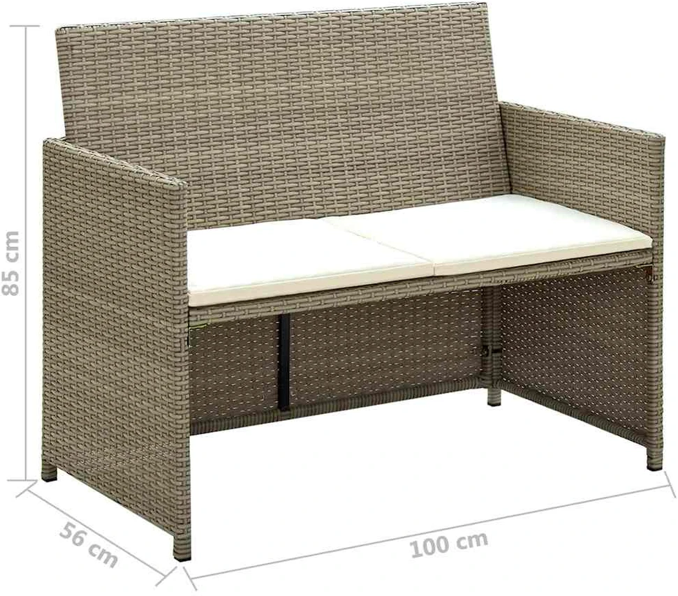 Dvivietė sodo sofa su pagalvėlėmis, kreminė, poliratanas