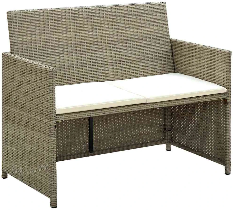 Dvivietė sodo sofa su pagalvėlėmis, kreminė, poliratanas