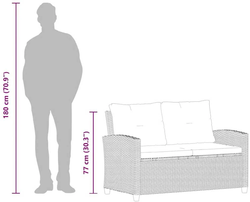 Dvivietė sodo sofa su pagalvėlėmis, pilka, 124cm, poliratanas