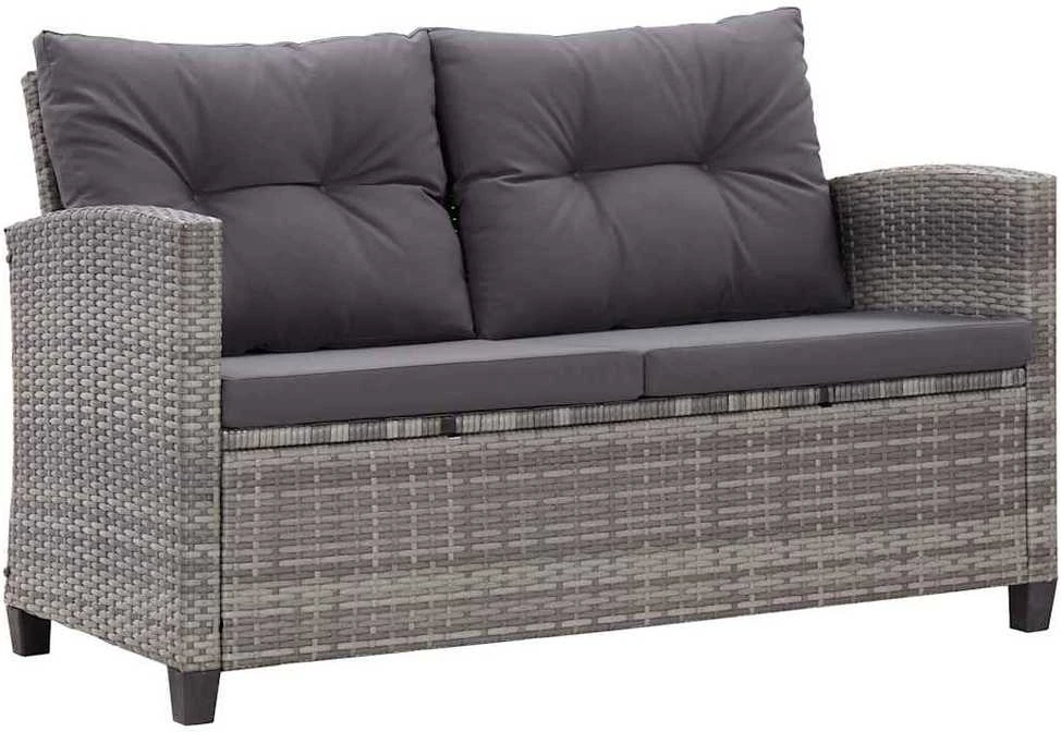 Dvivietė sodo sofa su pagalvėlėmis, pilka, 124cm, poliratanas