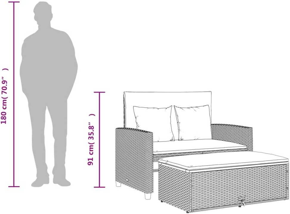 Dvivietė sodo sofa su pagalvėlėmis, pilkas, poliratanas/akacija