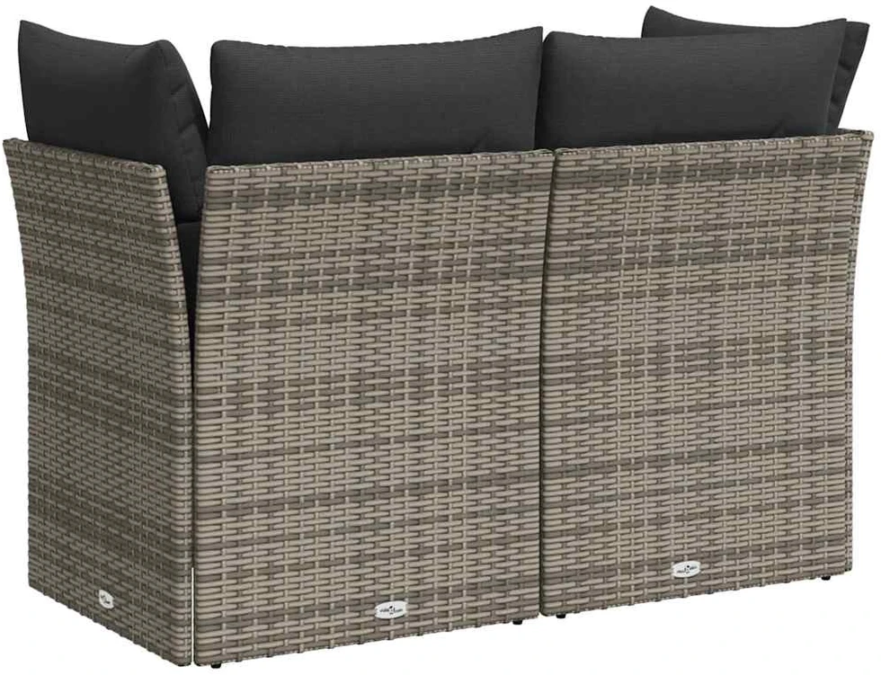 Dvivietė sodo sofa su pagalvėlėmis, pilkos spalvos, poliratanas