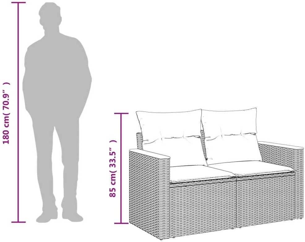Dvivietė sodo sofa su pagalvėlėmis, pilkos spalvos, poliratanas