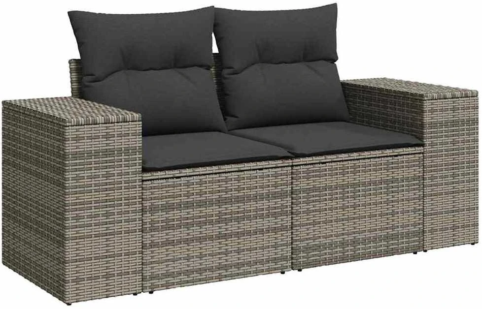 Dvivietė sodo sofa su pagalvėlėmis, pilkos spalvos, poliratanas