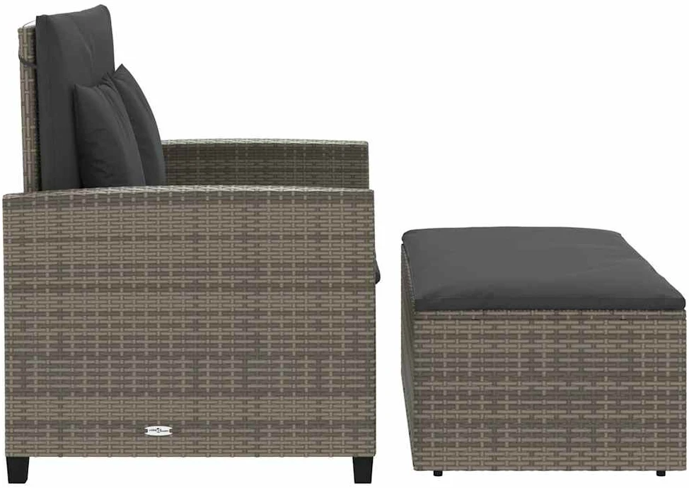 Dvivietė sodo sofa su pagalvėlėmis, pilkos spalvos, poliratanas
