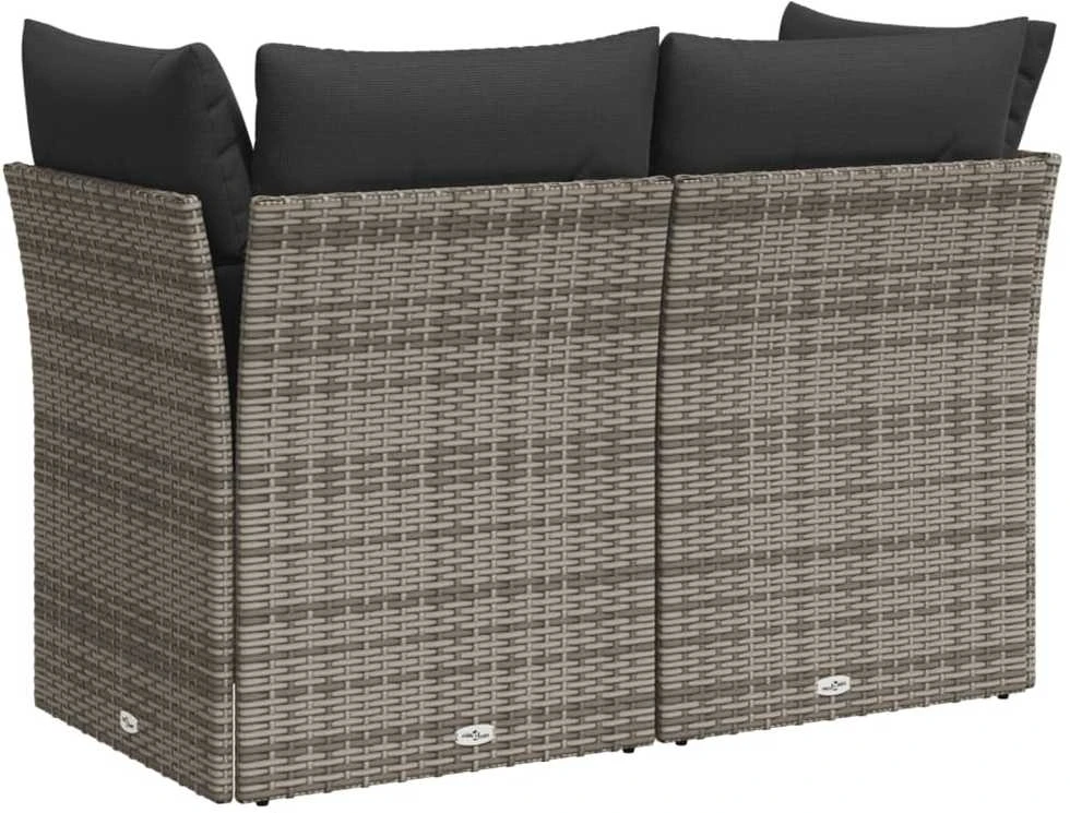Dvivietė sodo sofa su pagalvėlėmis, pilkos spalvos, poliratanas
