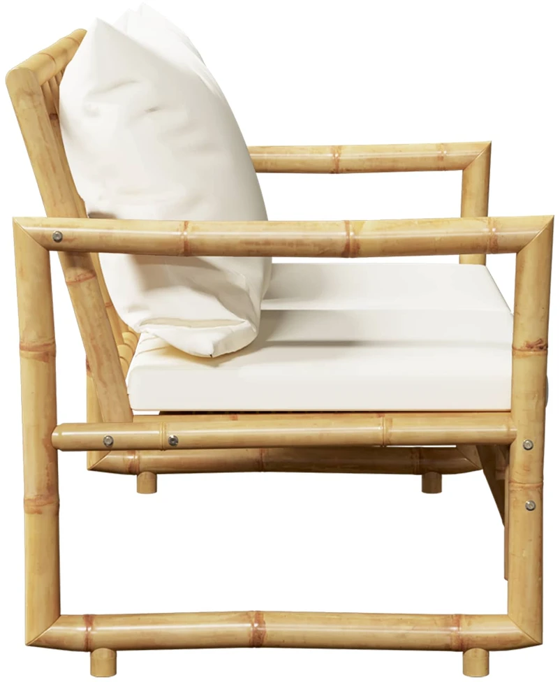 Dvivietė sodo sofa su pagalvėlėmis, pilkos spalvos, bambukas