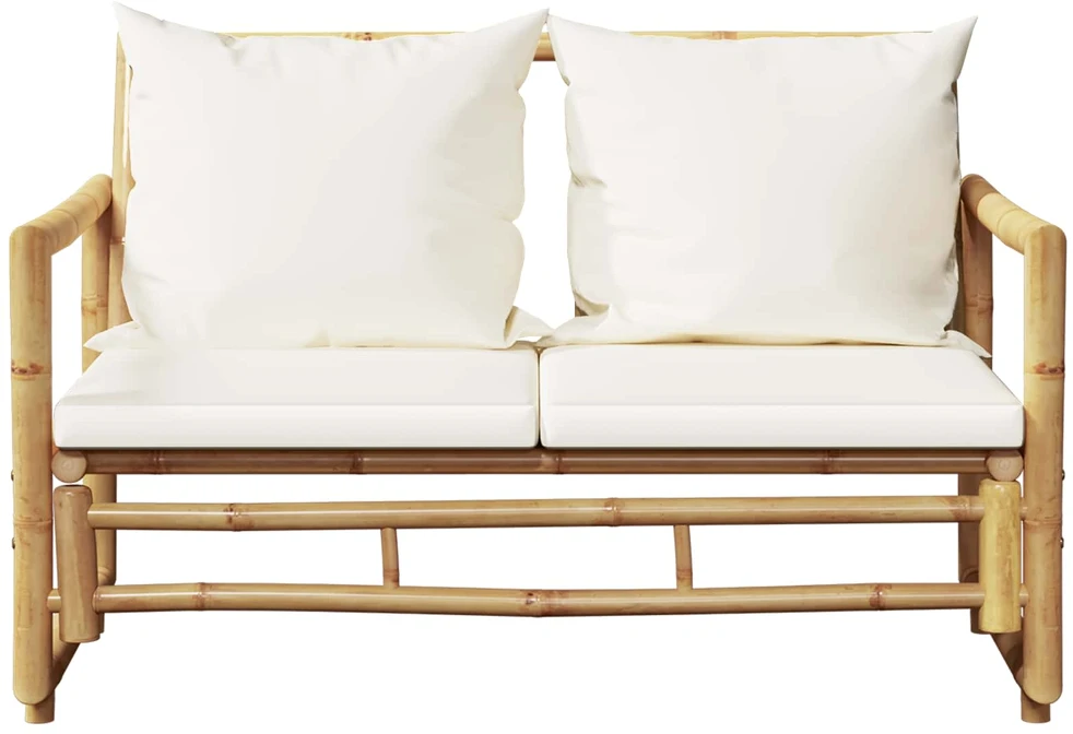 Dvivietė sodo sofa su pagalvėlėmis, pilkos spalvos, bambukas
